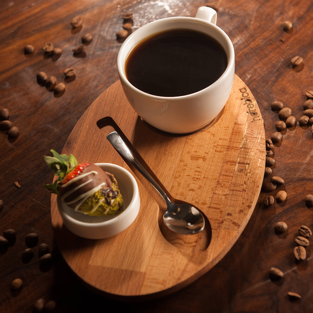 Horebica Oval Kayın Ağacı Latte Sunum Ahşabı Seti 24×16 cm Çay ve Kahve Sunumları 3